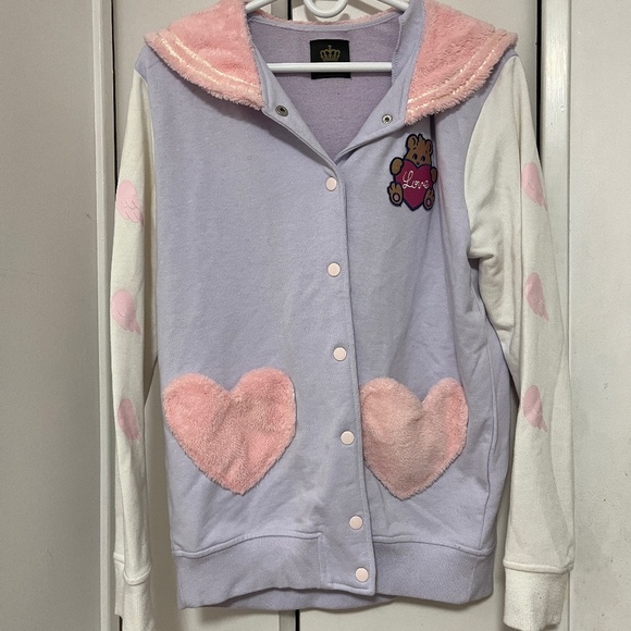 Japanese Brand Listen Flavor Angel Heart Bear Fluffy Sailor Jacket Kawaii Lolita - Picture 5 of 6